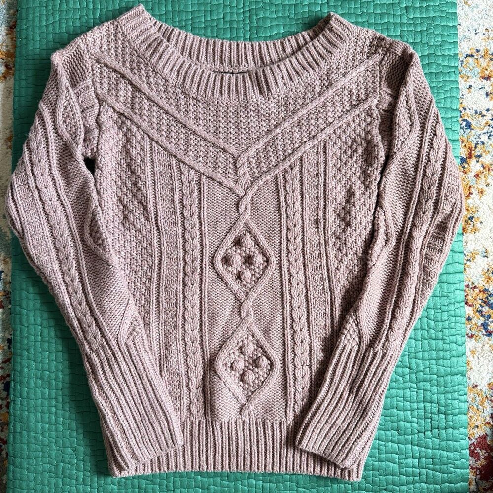 NEW Moda International Mauve Purple Sweater Cable Chunky Knit Vintage Sz M Y2K